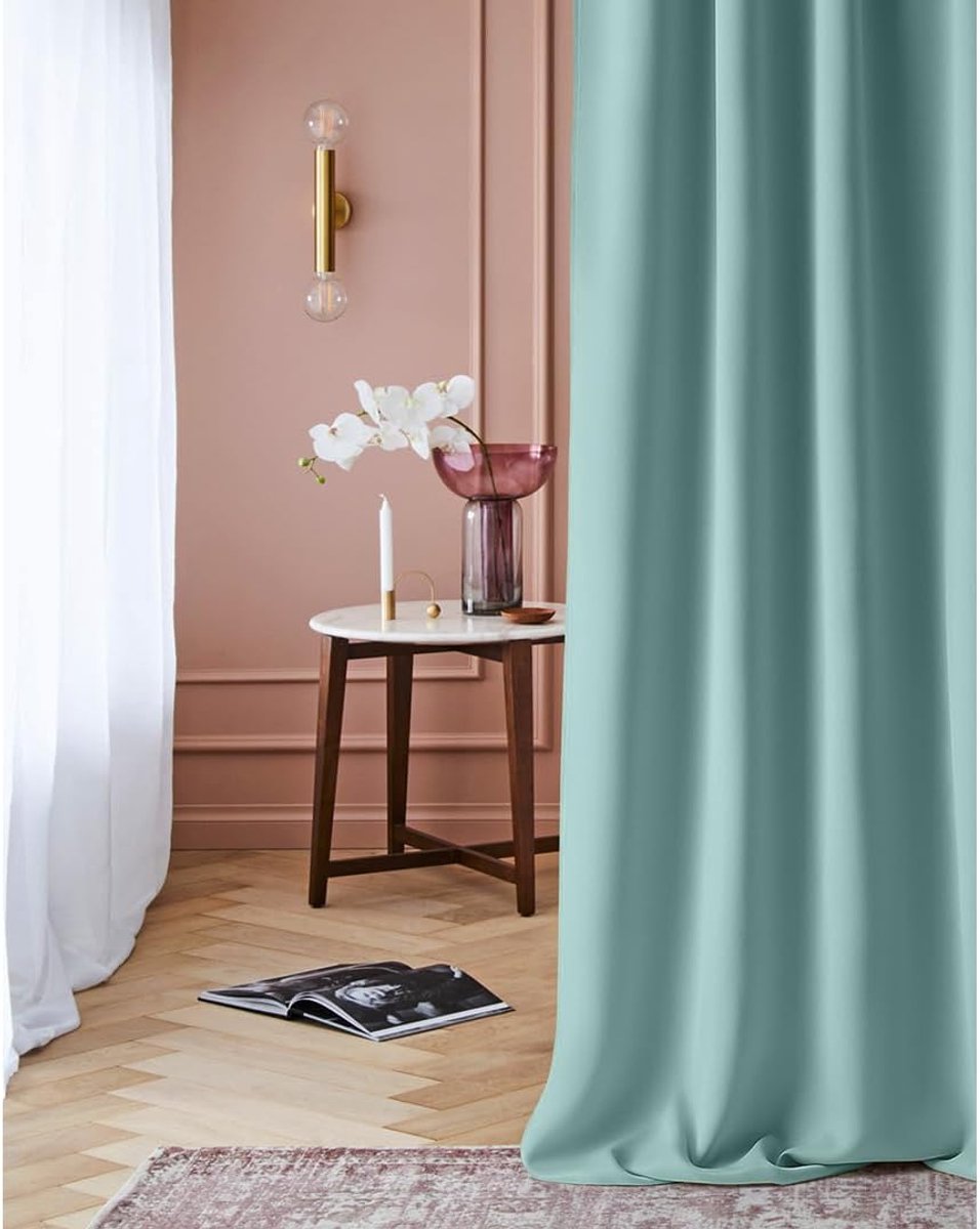 SnelShoppen - Room99 Ooglet Gordijn Laurel 140 x 260 cm Zwartout Opaque Verduisteringsgordijnen Woonkamer Slaapkamer Mint Pack van 1