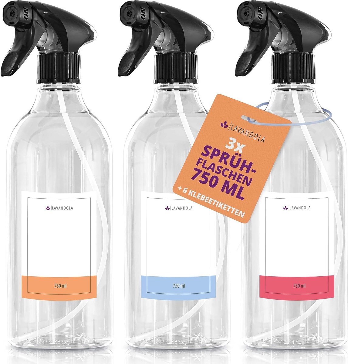 SnelShoppen - 3 x Spuitfles 750 ml met Etiketten, Fijn Spuitbeeld, Lekvrije Polyethyleen Spuitflessen voor Planten, Auto-Onderhoud en Meer, Set van 3