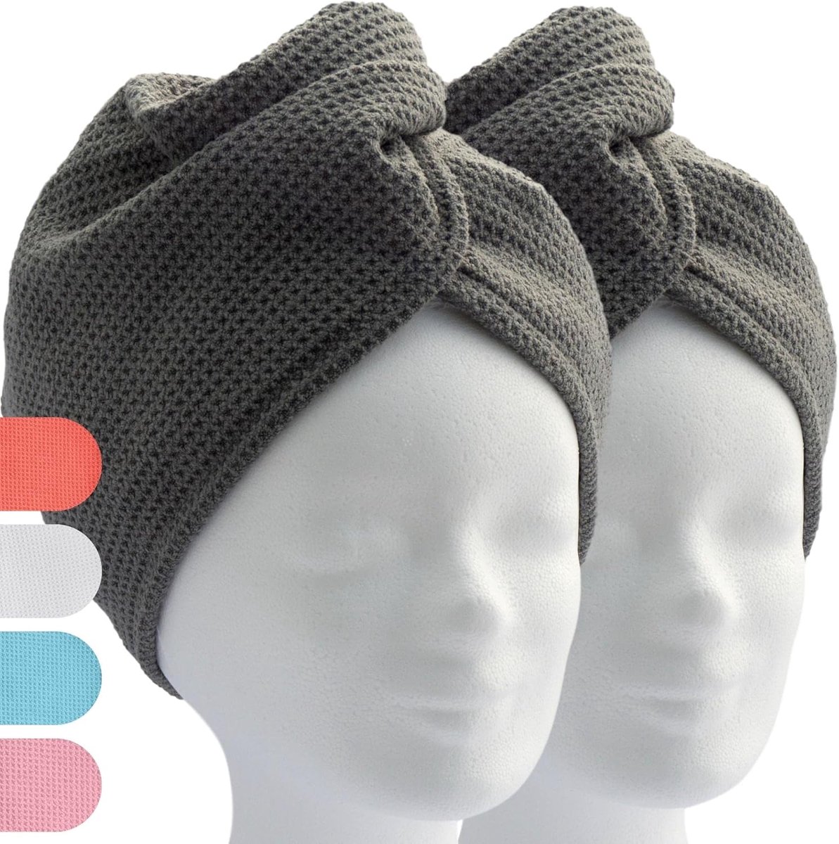 SnelShoppen - Haar Turban Handdoek met Knoop (2 Stuks, Anthraciet) - Microvezel Handdoek voor Hoofd en Lang Haar - Sneldrogend en Zacht voor Thuis en