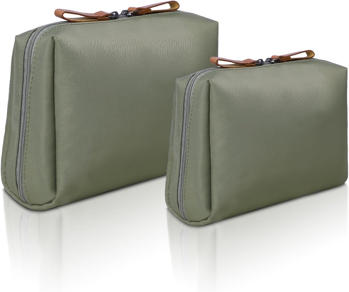 SnelShoppen - Makeup Bag Small Set van 2 Waterproof Nylon Cosmetica Tasjes voor Vrouwen met Meerdere Compartimenten - Groene Make-up Tas voor Cosmetic