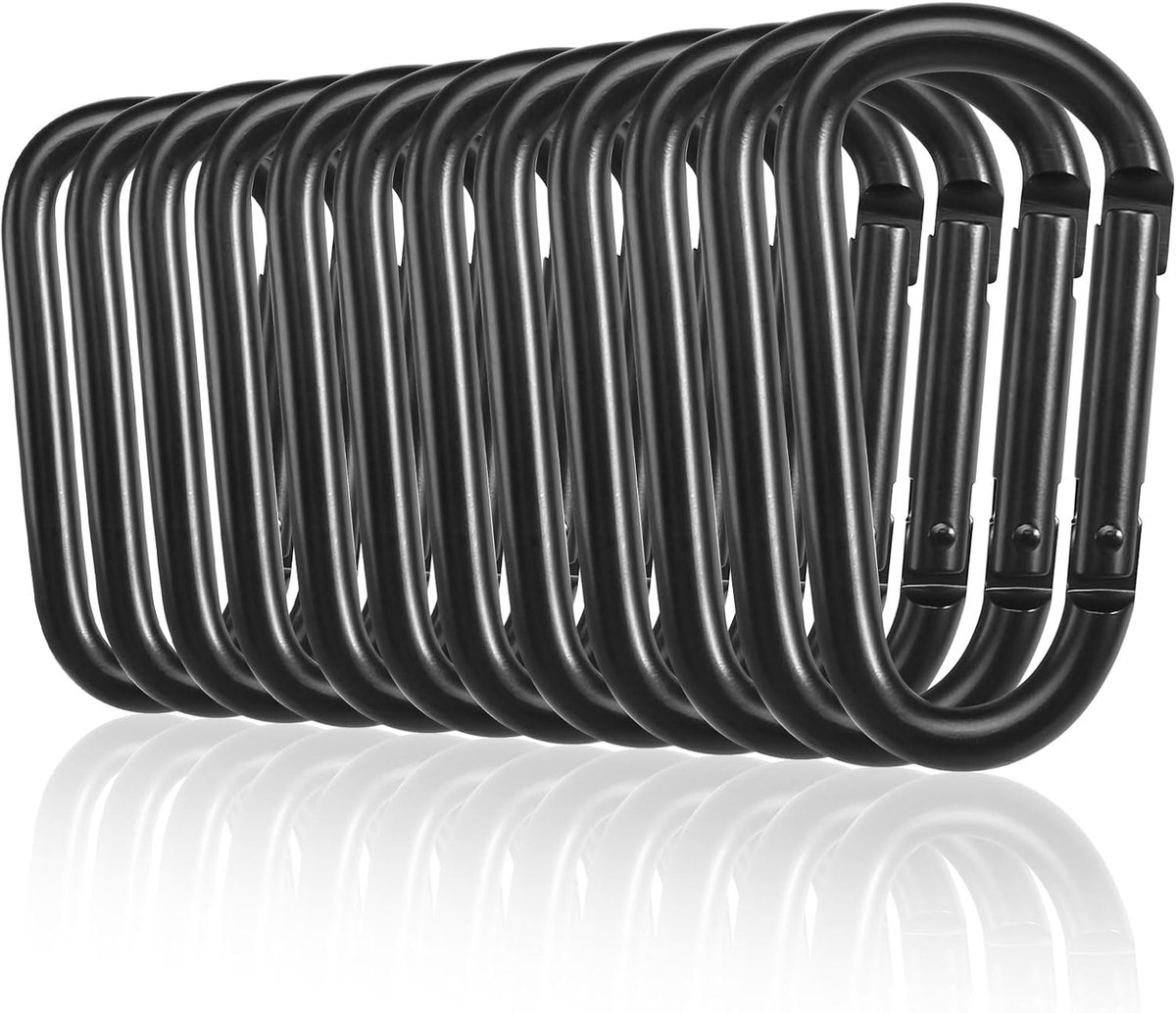 SnelShoppen - 12pcs Carabiner Haken Aluminium 75mm D-ring Lobster Sluitingen Zwart voor Sleutelhangers Outdoor Sporten Hiking Camping Vissen