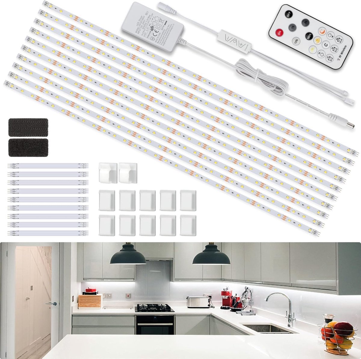 SnelShoppen - LED Strip 5m Koud Wit LED Verlichting met Afstandsbediening voor Keuken, Wand, Plank, Displaykasten, Dimbaar, EU Stekker, 6500K