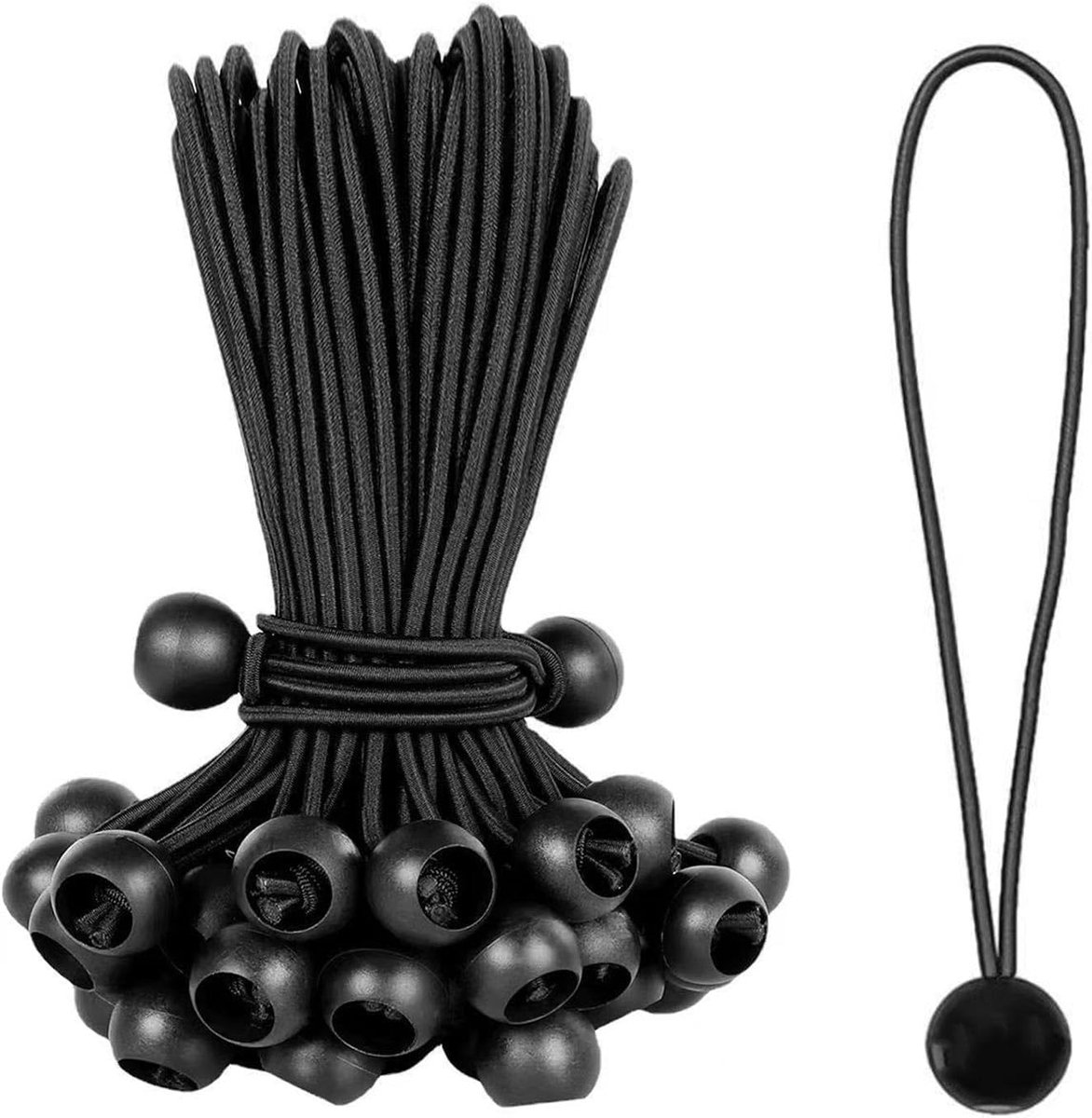 SnelShoppen - 20 Stuks Elastische Spanners 30 cm met Elastische Bal Tensioner - Zwart voor Tenten, Gordijnen, Spandoeken, Kamperen, Feesten, Tuin
