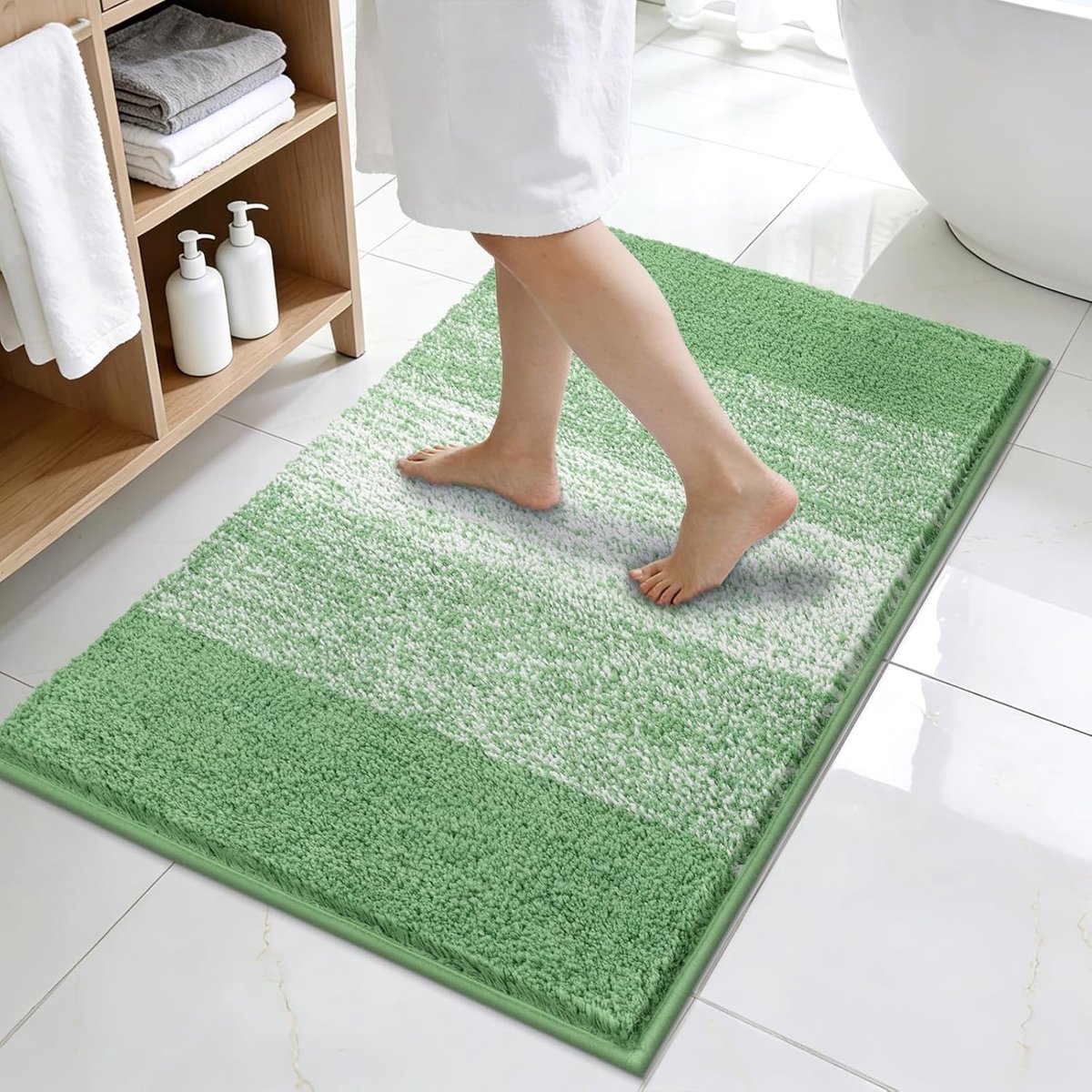 SnelShoppen - Badmat Antislip Zacht Dikke Groene Wasbare Super Absorberende Fluffy Sneldrogende Douchemats Microvezel Klein Badkamer Tapijt voor Badku