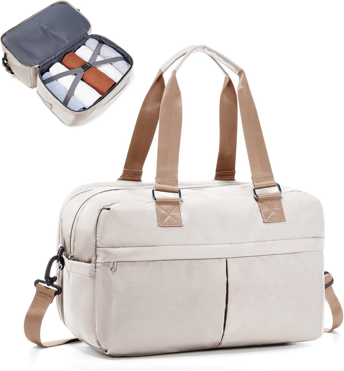 SnelShoppen - Duffle Bag Vrouwen - Waterproof Sporttas Weekend Bag - Handbagage Ryanair 40x20x25cm - Fitness, Zwemmen, Reizen - Beige Bruin