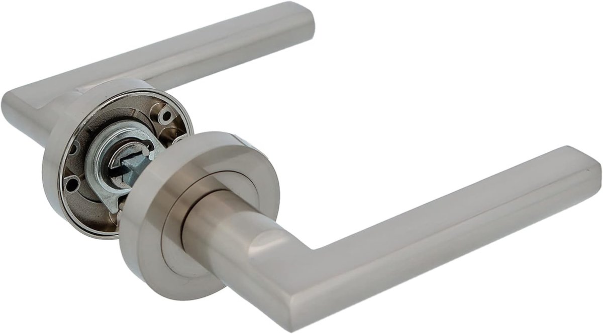 SnelShoppen - Deurknop op rozet Mod MAI RX voor binnendeuren - Vierkant 8 mm - Rosette Ø52 mm uit zamak - Aluminium - Geborsteld nikkel