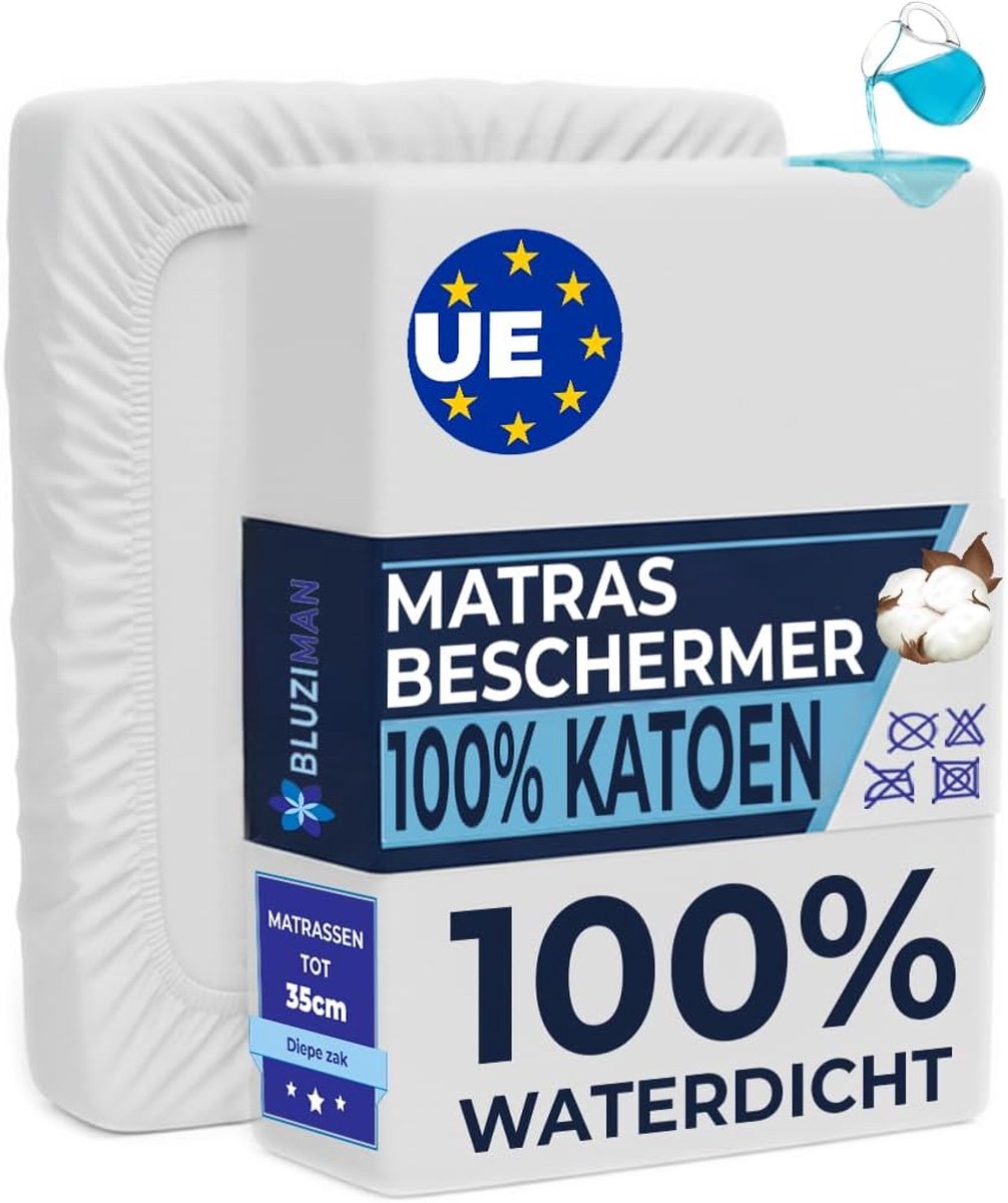 SnelShoppen - Matrasbeschermer Waterdicht 90x200 cm - 100% Katoen - Anti-Mijt - Geschikt voor Matras Hoogte tot 35 cm - Hygiënisch en Veilig Slapen