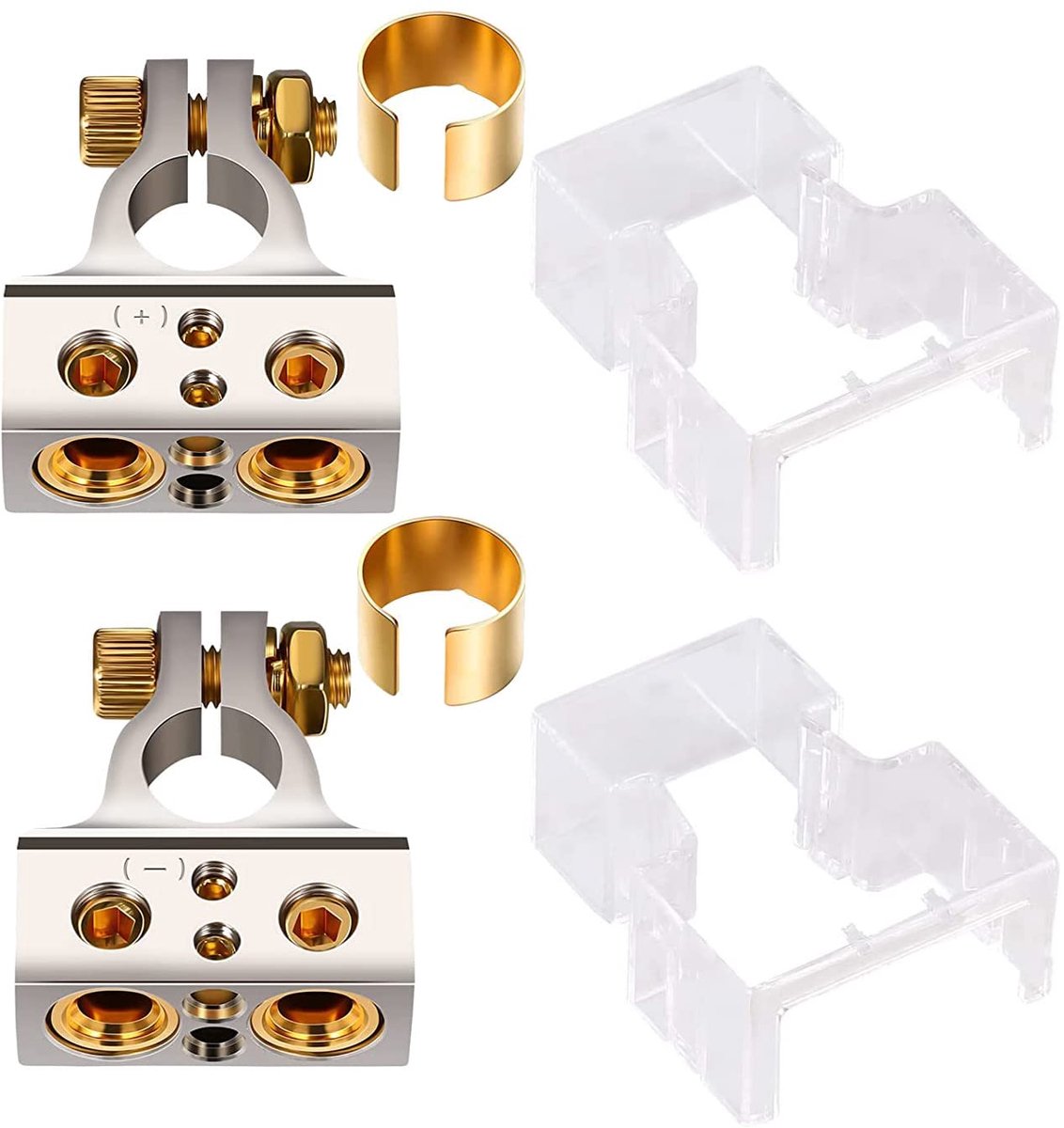 SnelShoppen - Set van 2 Accuklemmen, Accu Klemmen, 0/4/8/10 AWG Auto Accu Klemmen, Positieve en Negatieve Accu Aansluitplug, Inclusief Afdekkap en Rin
