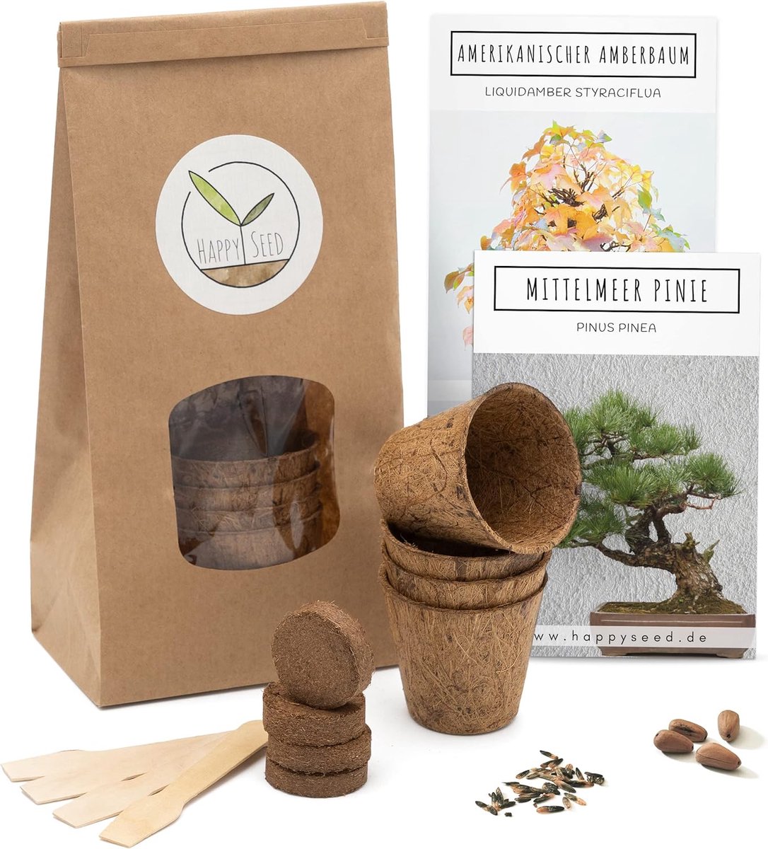SnelShoppen - Bonsai Starter Kit - Propagation Kit met Kokos Potten, Zaden & Voedzame Aarde - Duurzaam Cadeau voor Plantenliefhebbers (Steeneik & Amer