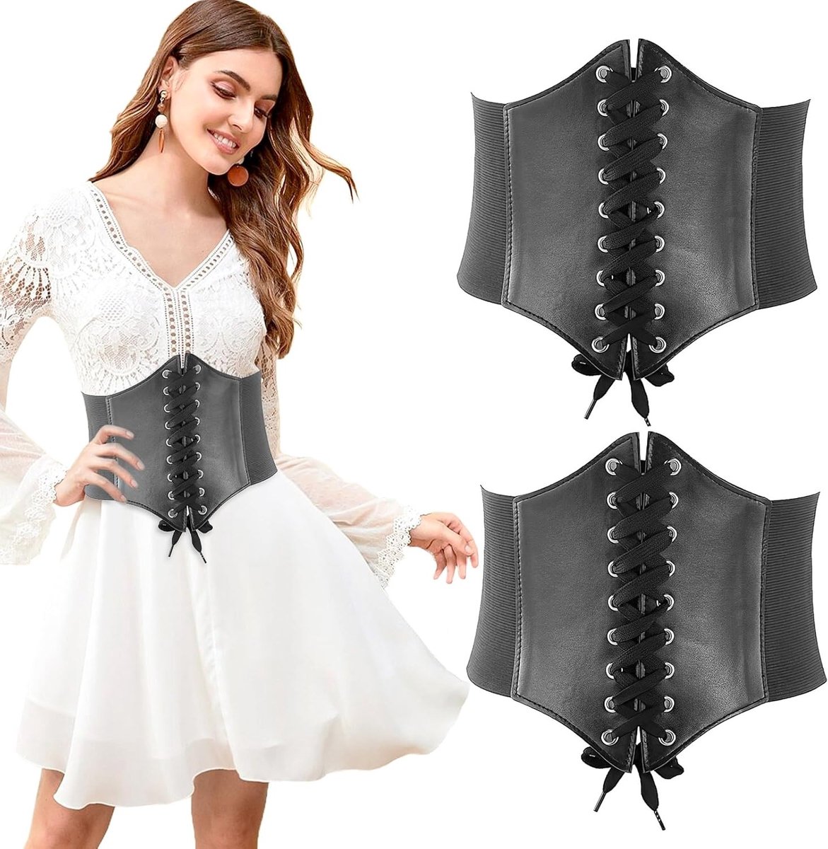 Brede Leren Corsetriem voor Dames - Perfect voor Jurken, Jassen en Cosplay Kostuums - Set van 2 voor Feestjes en Halloween Events