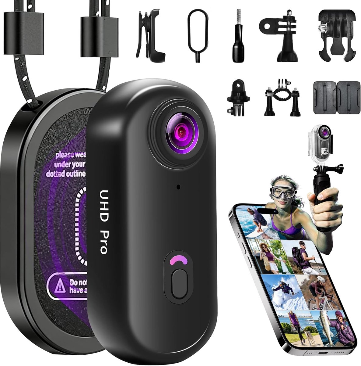 SnelShoppen - Mini-sportcamera 4K Wifi Draagbaar POV Actiecamera 120 Graden Waterdicht tot 30m Voor Fiets Motorhelm Vlog Conferenties Reizen