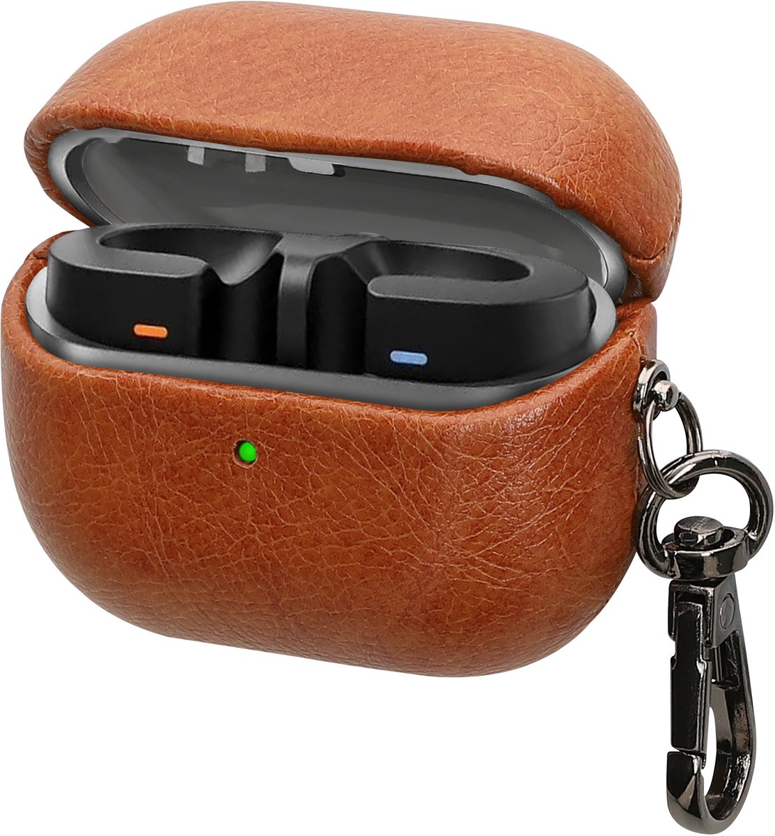 kwmobile Kunstleren hoes voor Samsung Galaxy Buds 3 / Galaxy Buds 3 Pro – Slim cover met karabijnhaak – Opbergtasje voor oordopjes – Etui in bruin