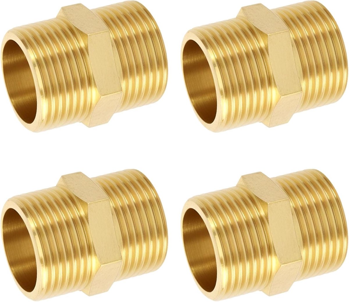 SnelShoppen - Double Nipple 3/4 Inch Messing Mannen Draadcoupling - 4 Stuks Robuuste, Roestvrije en Corrosiebestendige Fittingen voor Drinkwater