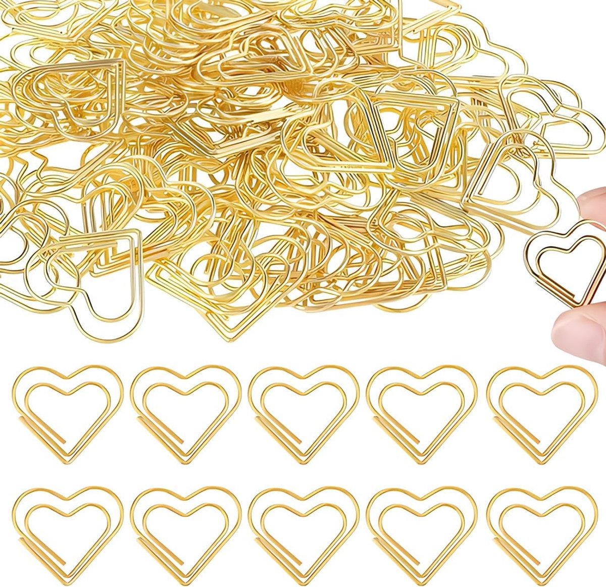 SnelShoppen - 50 Stuks Gouden Hartvormige Paperclips - Premium Roestvrij Staal - Voor Documenten, Notities, Foto's en Boekmarkeringen - Perfecte Organ