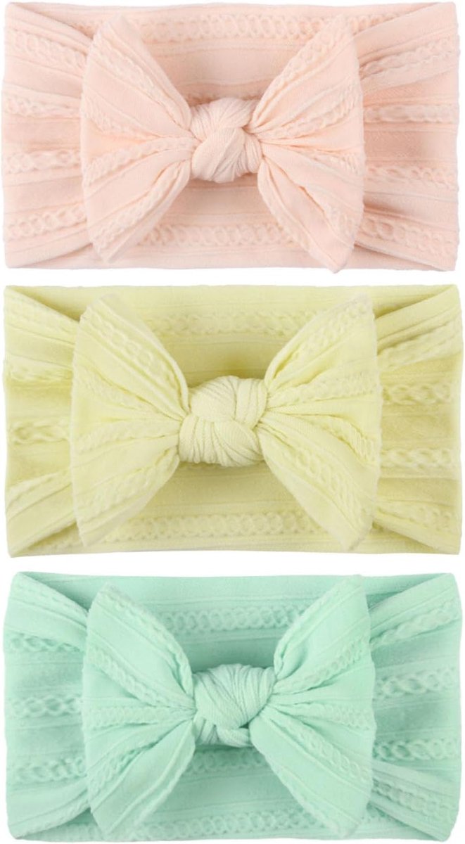 SnelShoppen - 3 Pcs Baby Hoofdbandjes voor Meisjes, Zachte Newborn Bows, Verstelbare Hoofdbanden voor Meisjes 6-12 Maanden, Perfect voor Fotografie en
