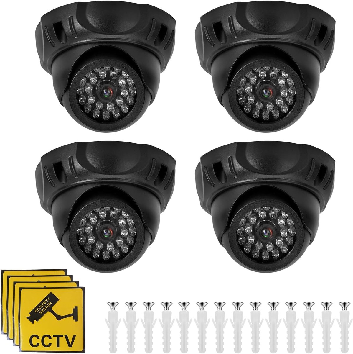SnelShoppen - 4 Pack Nepcamera's - Realistische Dummy Surveillance Camera met Flitslicht - Rotating Dummy Camera voor Binnen en Buiten - ABS Kunststof