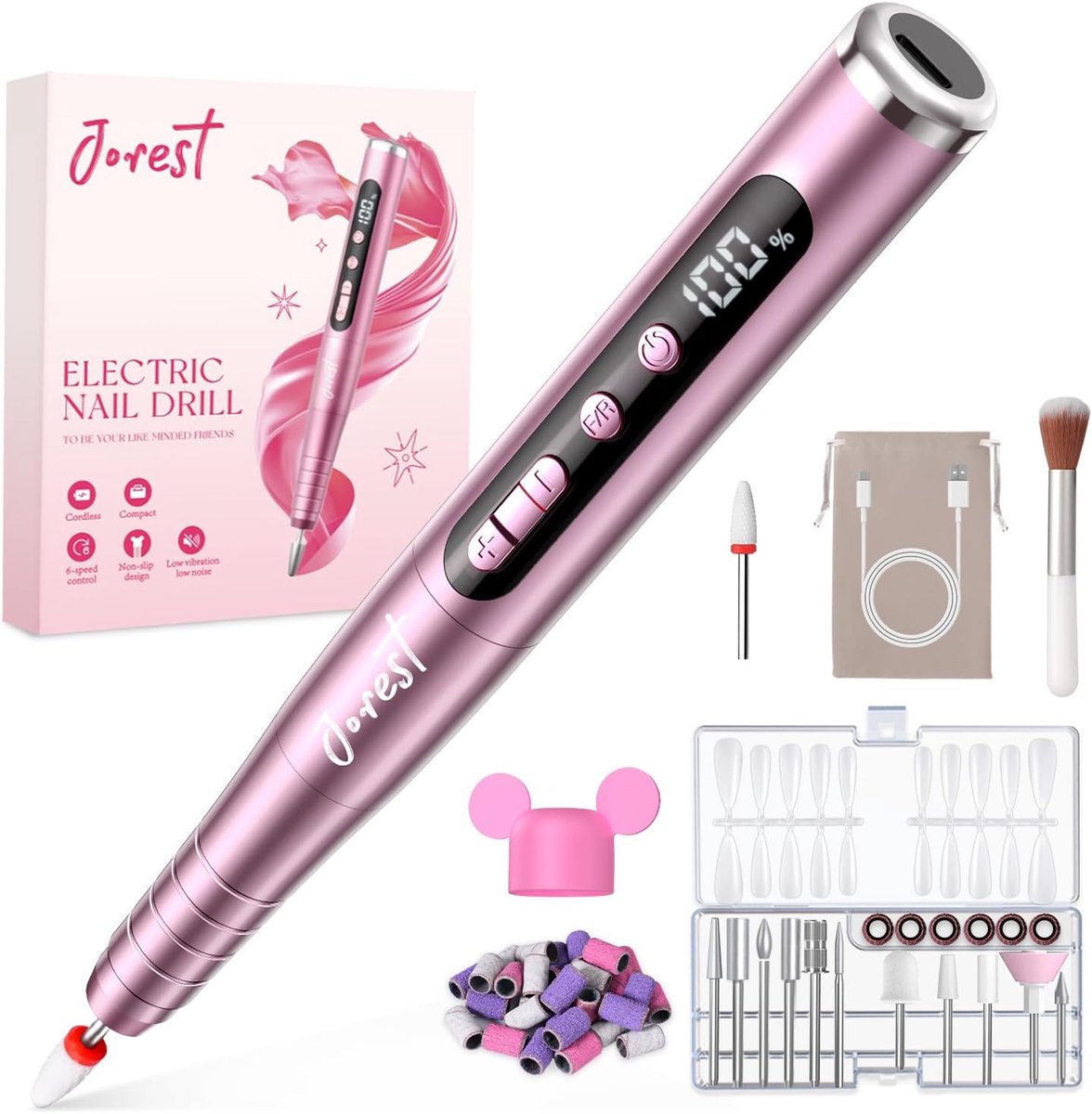 Thijox - Draagbare Elektrische Nagelfrees 13-in-1, Professionele Nagelvijl, 35.000 omw/min, 6 Snelheden, Geluidsarm, Manicure Set voor Thuisgebruik