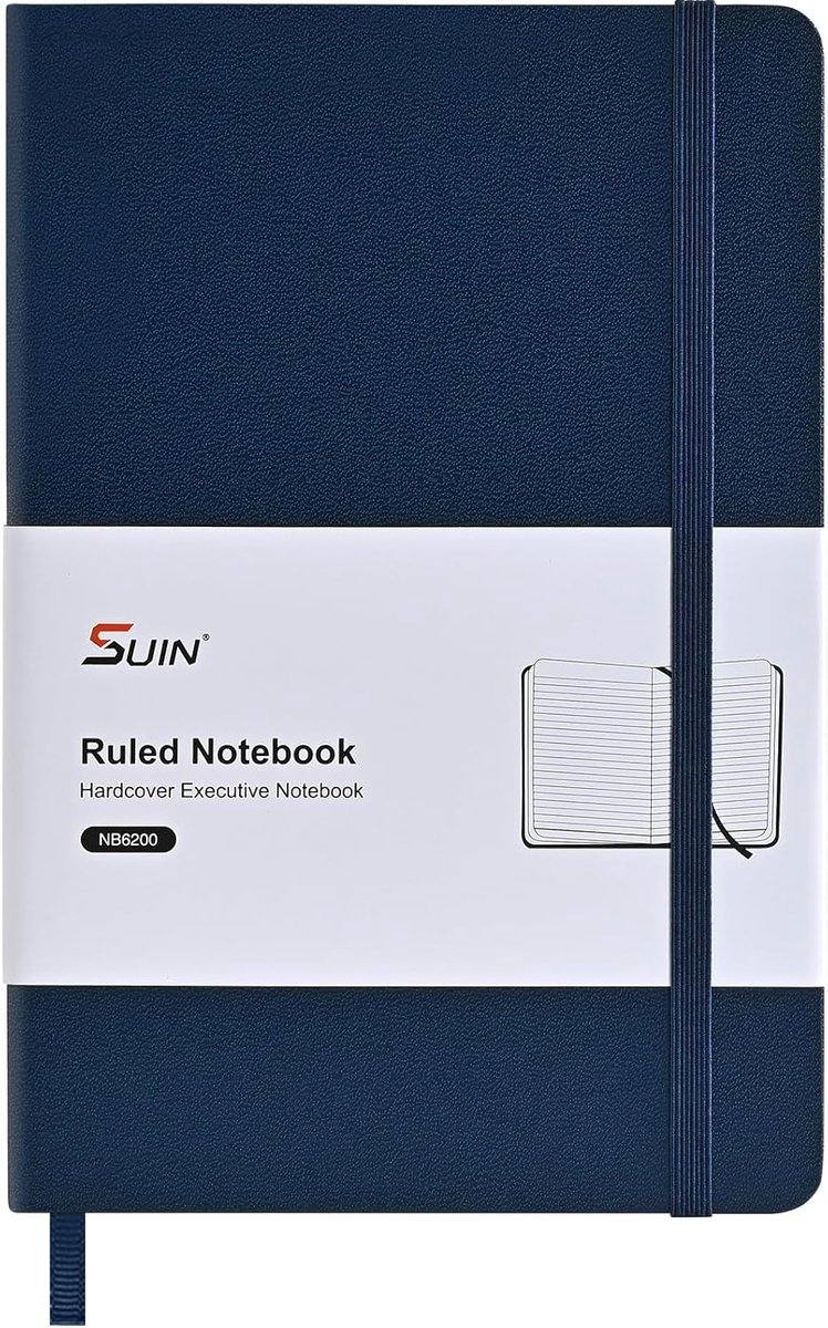 SnelShoppen - A5 Notitieboek Hard Cover voor Werk, 100gsm Papier, Faux Leer, 195 Pagina's, Blauw, Ideaal voor Notities, School en Zakelijk Gebruik