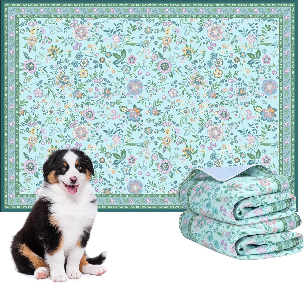 SnelShoppen - Set van 2 Wasbare Puppy Pads 60x90 cm Waterdicht met Bloemenpatroon - Herbruikbare Hond Plas Pads voor Incontinentie en Potty Training