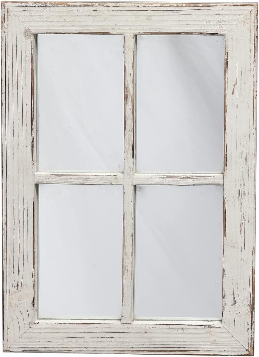Handgemaakte Vintage Wandspiegel, 28 x 39,5 cm, Rechthoekig, Verweerd Wit, Decoratieve Spiegel voor Hal, Woonkamer en Keuken