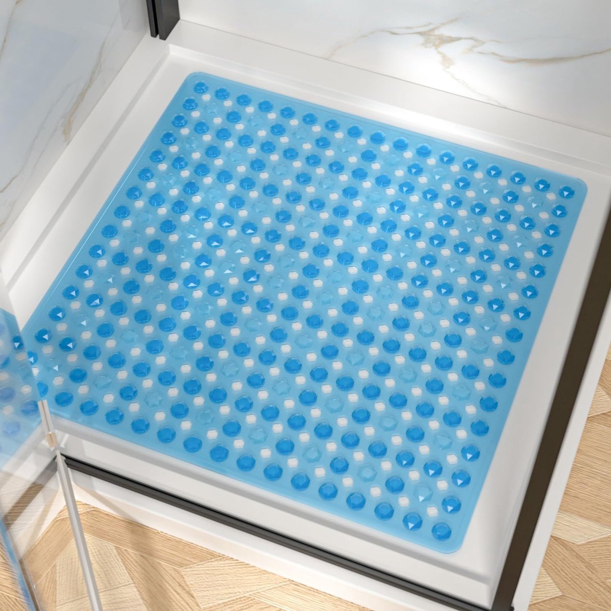 SnelShoppen - Antislip Douchemats 60x60 cm met Zuignappen, Milieu-vriendelijk PVC, Machinewasbaar, Blauw, Veilig voor Kinderen en Ouderen