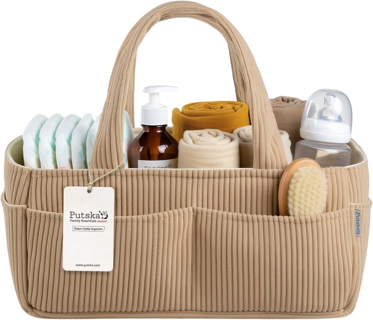 SnelShoppen - Baby Luier Caddy Organizer Grijs - Stijlvolle Opbergmand voor Commode met 3 Compartimenten en 6 Vakjes - Perfect voor Pasgeborenen en Ba