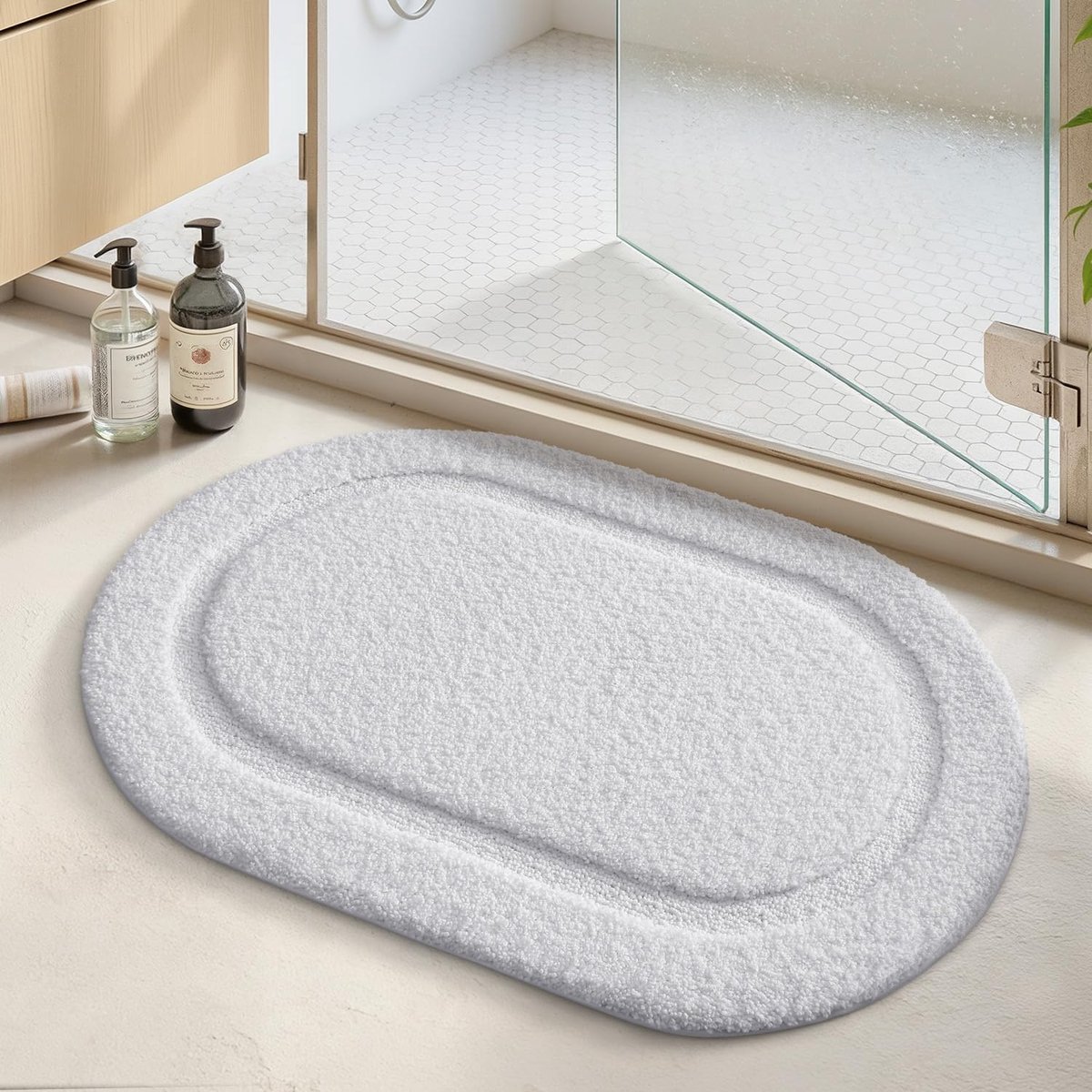 SnelShoppen - Badmat Antislip Microvezel 60x91cm - Super Absorberend - Zacht en Dikker - Ideaal voor Badkamer, Douche, Wastafel, Vaniteit - Wit