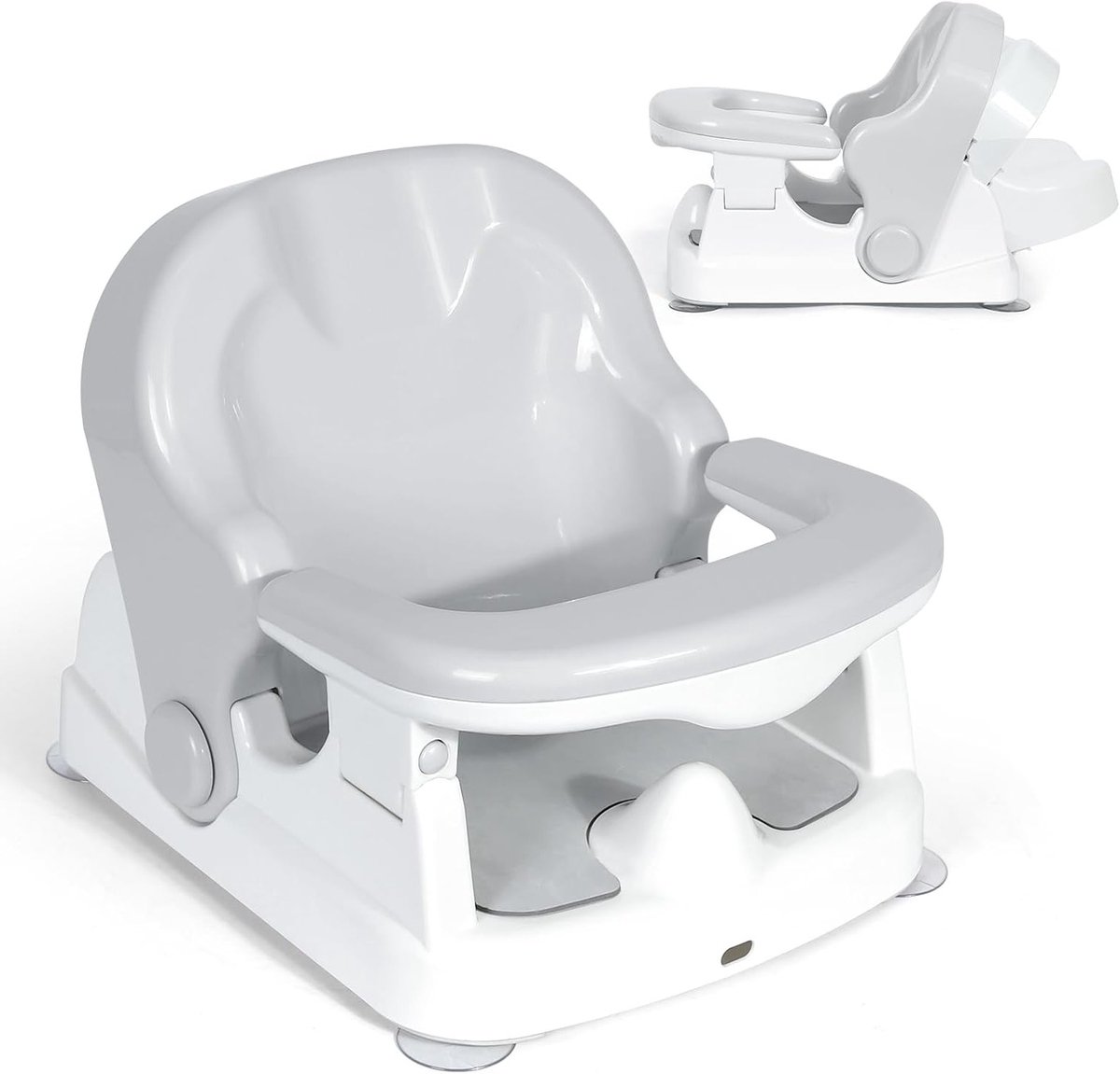 SnelShoppen - Veelzijdige Babybadzitje met Rugleuning, Verstelbaar in Drie Standen, Antislip, Krachtige Zuignap, Grijs, Voor Baby's van 3-24 Maanden