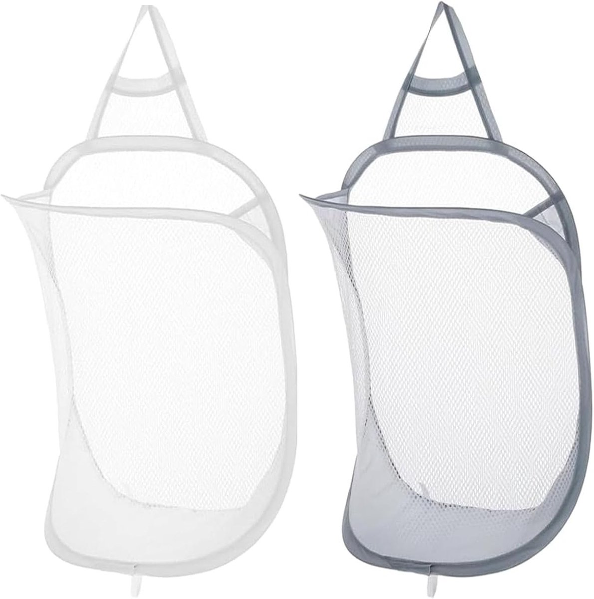 SnelShoppen - 2 Hangende Wasmanden, Uittrekbare Mesh Wandwasmand, Vouwbare Opslagmand Geschikt voor Thuis, Reizen, Kamperen, Badkamer - Wit en Grijs