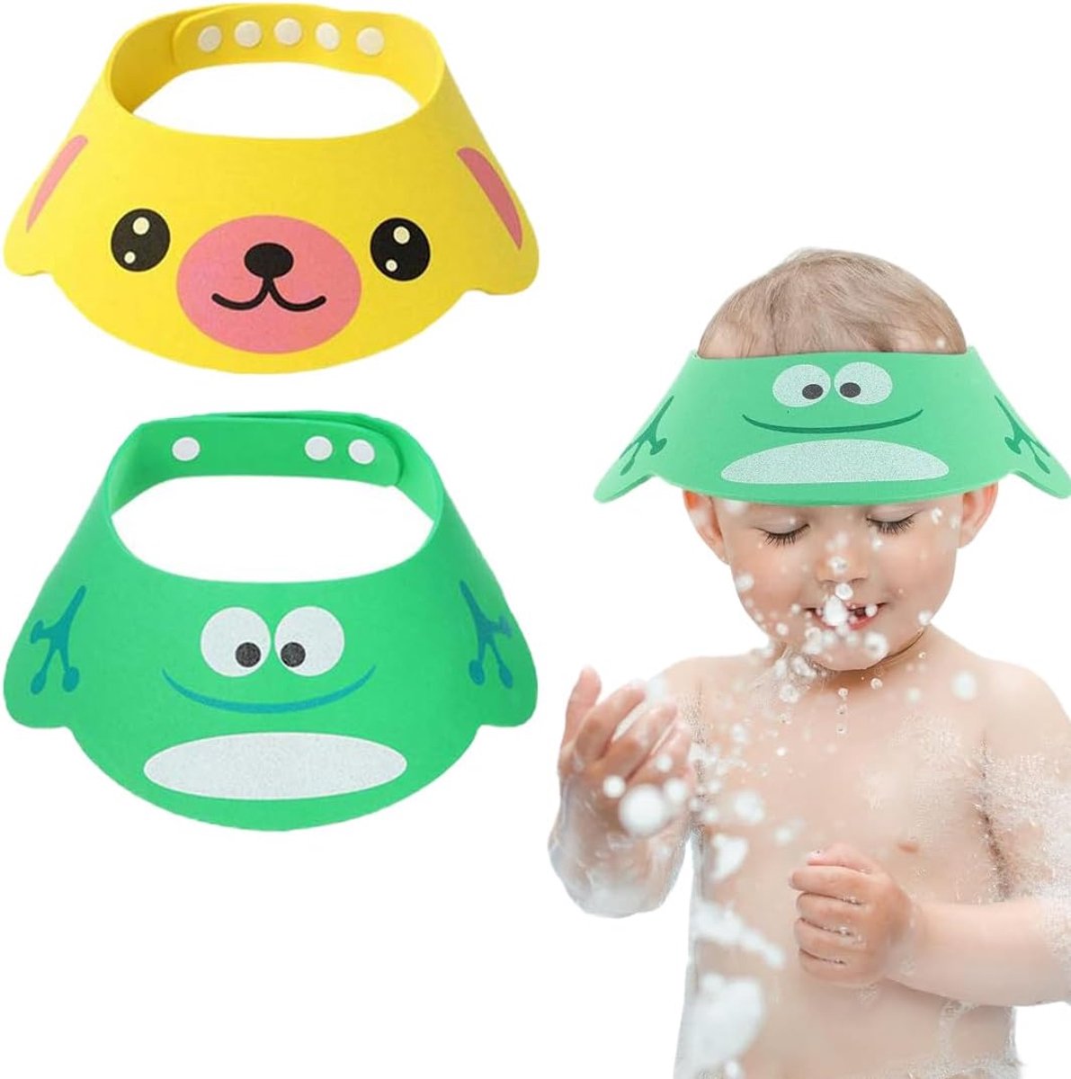 SnelShoppen - Pack van 2 Kinderen Douchkappen, Verstelbare Shampoo Bescherming, Waterdichte Badmuts, Zacht Hoedje voor Kinderen, Schattige Dieren Moti