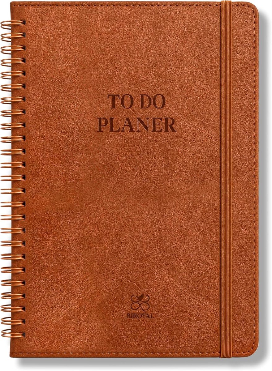 SnelShoppen - Dagplanner ongedateerd, spiraalblok, hardcover leer, bruin, notitieboek, agenda, organisatie, planning, kantoor, school, home office