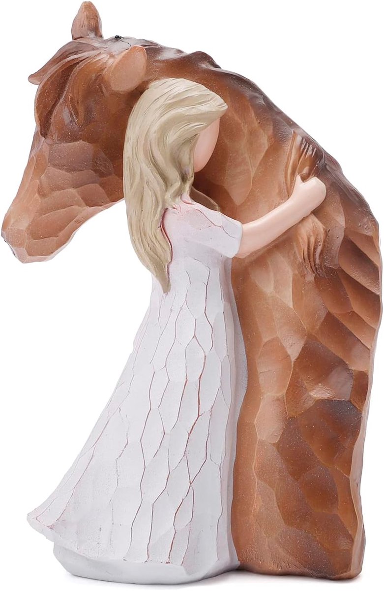 SnelShoppen - Truly a Friend Paarden en Beschermengel Beelden, Handgeschilderde Meisje Omhelst Paard Beeldjes, Cadeaus voor Paardenliefhebbers, Herinn