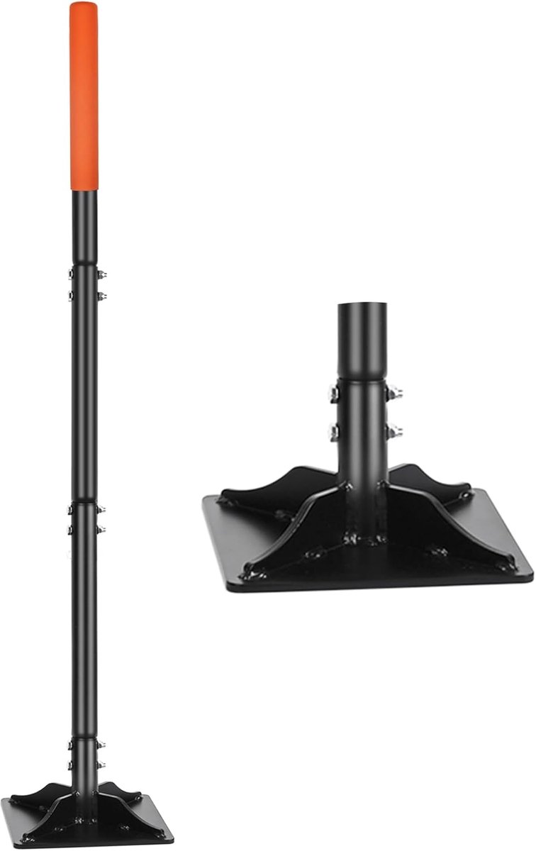SnelShoppen - Stalen Tuinpers met Lange Handgreep en Rubberen Grip, 20.3 x 20.3 cm, Ideaal voor Grondversteviging, Grind en Tegels Leggen