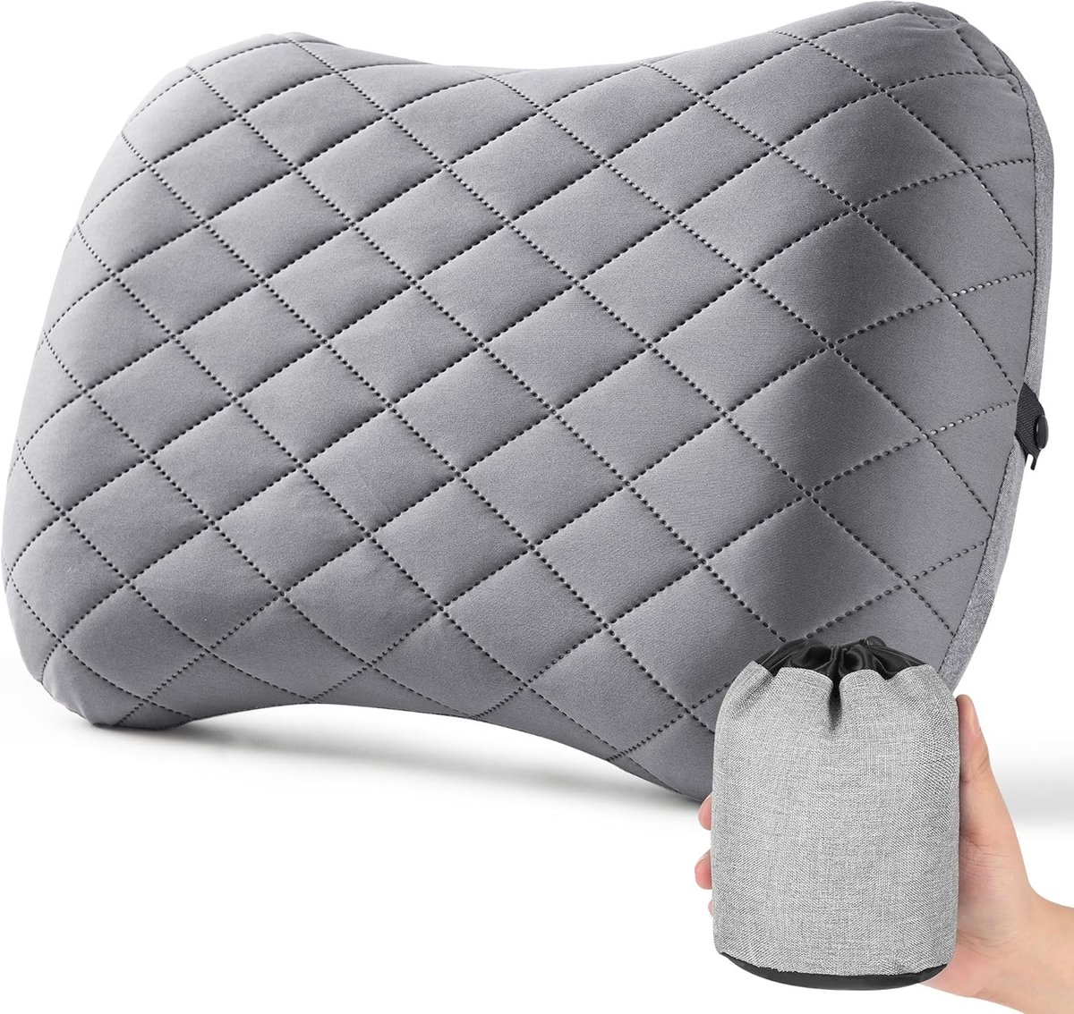 SnelShoppen - Opblaasbare Kussen - Ultralicht Camping Kussen, Ergonomisch Reis Kussen, Opblaasbaar Strand Kussen, Compact en Snel Opblazen (Grijs)