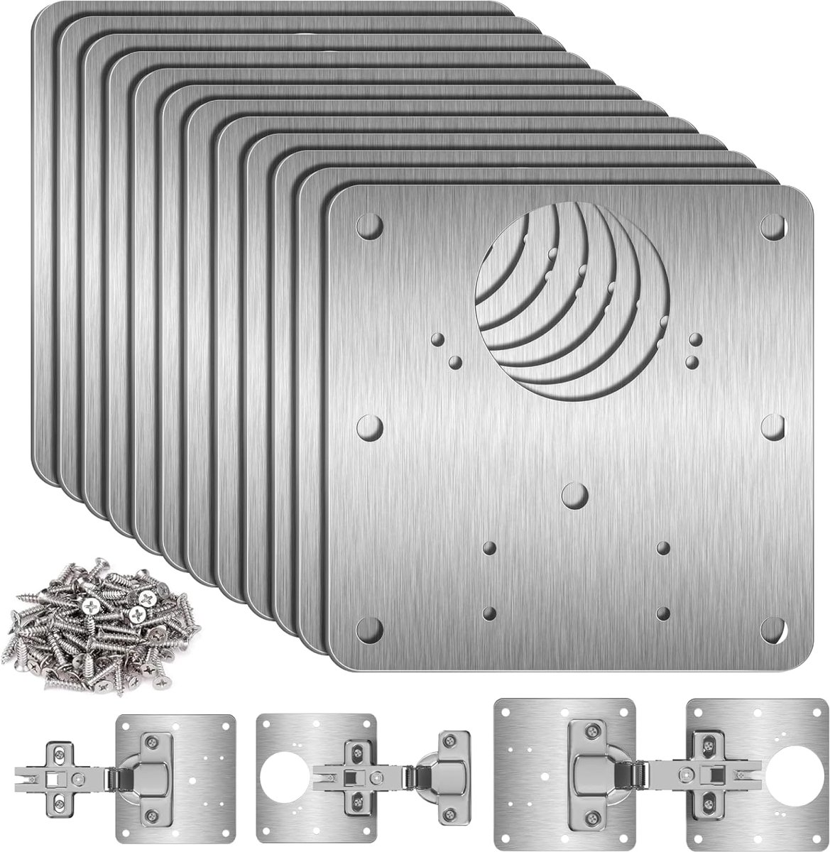 SnelShoppen - Hinge Repair Plates 12 Stuks, RVS 9x9 cm, Inclusief 72 Schroeven, Voor Deuren en Kasten, Keuken en Meubels
