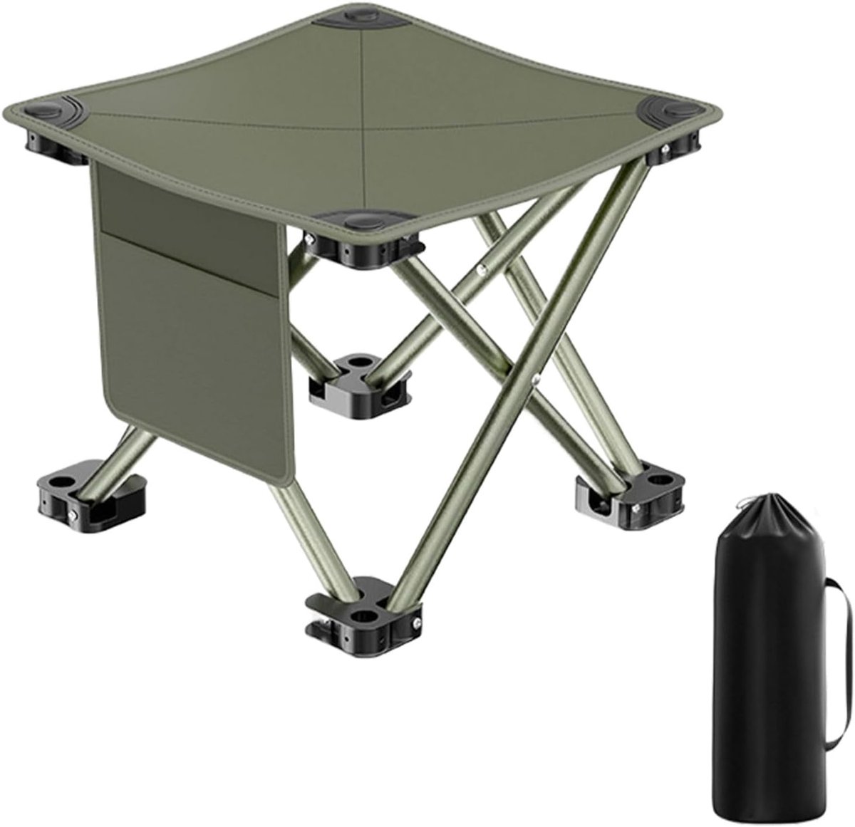 SnelShoppen - Camping Stoel - Opvouwbare Vouwstoel met Opbergtas - Lichtgewicht Mini Voetsteun voor Hiking, Tuin, Vissen, Grillen, Strand (Legergroen,