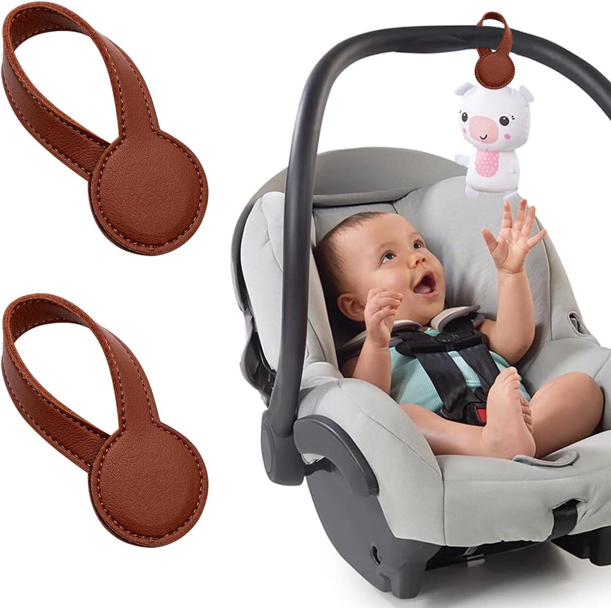 SnelShoppen - Set van 2 Ronde Magnetische Clips voor Kinderwagen - Bruine Opbergclips zonder Haken of Lijm - Sterke Grip voor Luiers, Speelgoed en Mee
