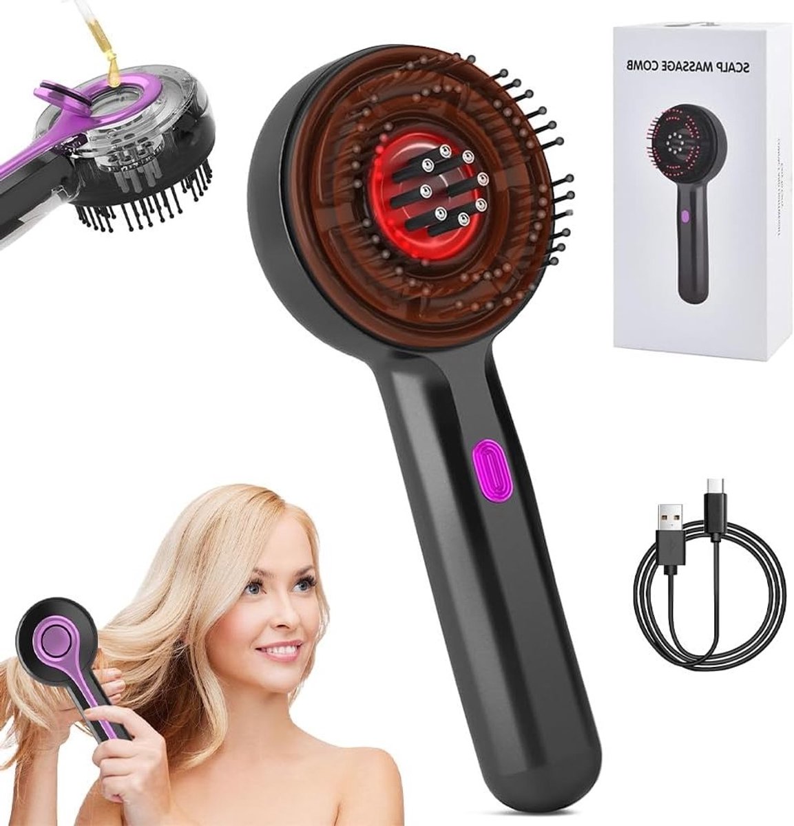 SnelShoppen - Elektrische Hoofdmassager, Scalp Massage Borstel met Rood Licht, Shiatsu Massage voor Diepe Ontspanning, Haarverzorging, Scalp Care en O