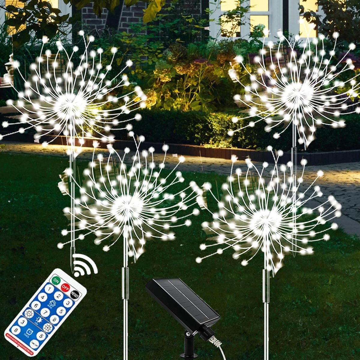 SnelShoppen - Solar Tuinverlichting 4 Stuks, 480 LEDs, Creatieve Fireworks, IP65 Waterdicht, 8 Verlichtingsmodi, Tuin, Pad, Patio, Kerstdecoratie, Kou