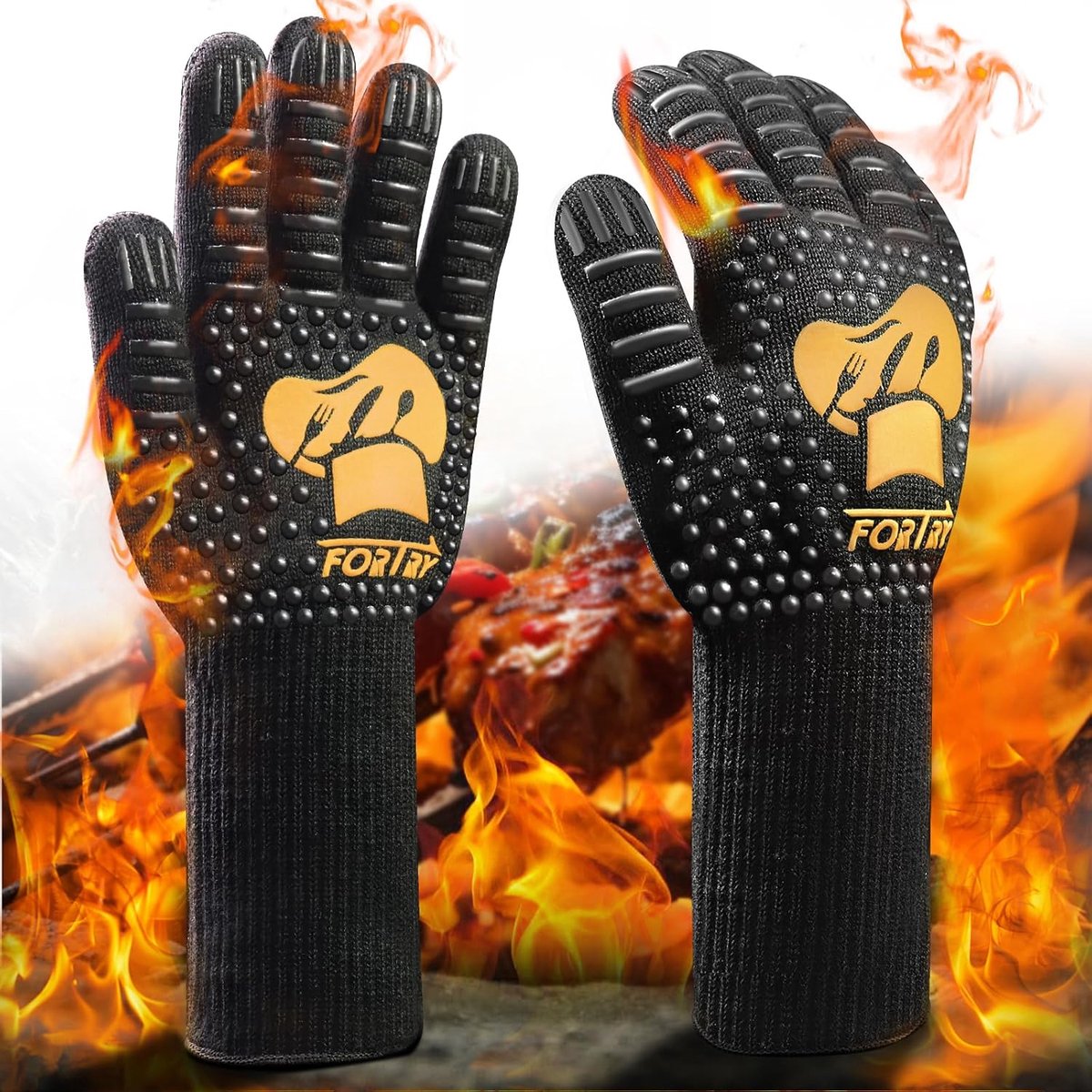 Thijox - BBQ Handschoenen Hittebestendig tot 800°C, Antislip Bakhandschoenen, Ademend Vuurvast Kookhandschoenen voor Tuin, Camping en Keuken (L-XXL)