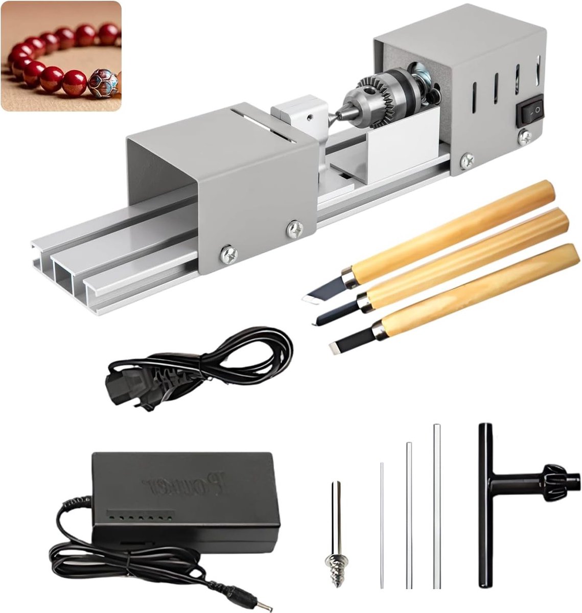 Mini draaibank 125 W met 2000-8000 rpm, ideaal voor metaalbewerking, draaien en slijpen, klembereik van 0,02 tot 0,24 inch