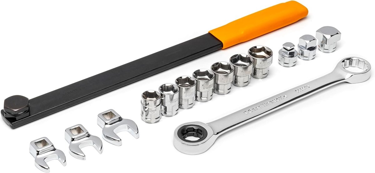 SnelShoppen - 15-Piece Ratchet Serpentine Tool Set - Complete Gereedschapset voor Serpentinesnaarvervanging, Innovatieve Gearbox Ratel, Lang Stang, Pe