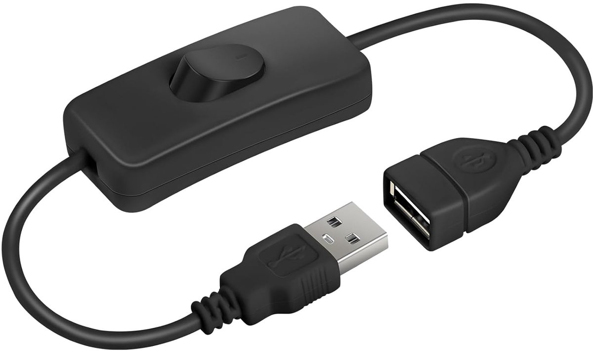 SnelShoppen - USB Kabel met Aan/Uit Schakelaar 27.5 cm - Ideaal voor Dashcams, LED Strips, iOS Apparaten - Zwart - 5V/2A