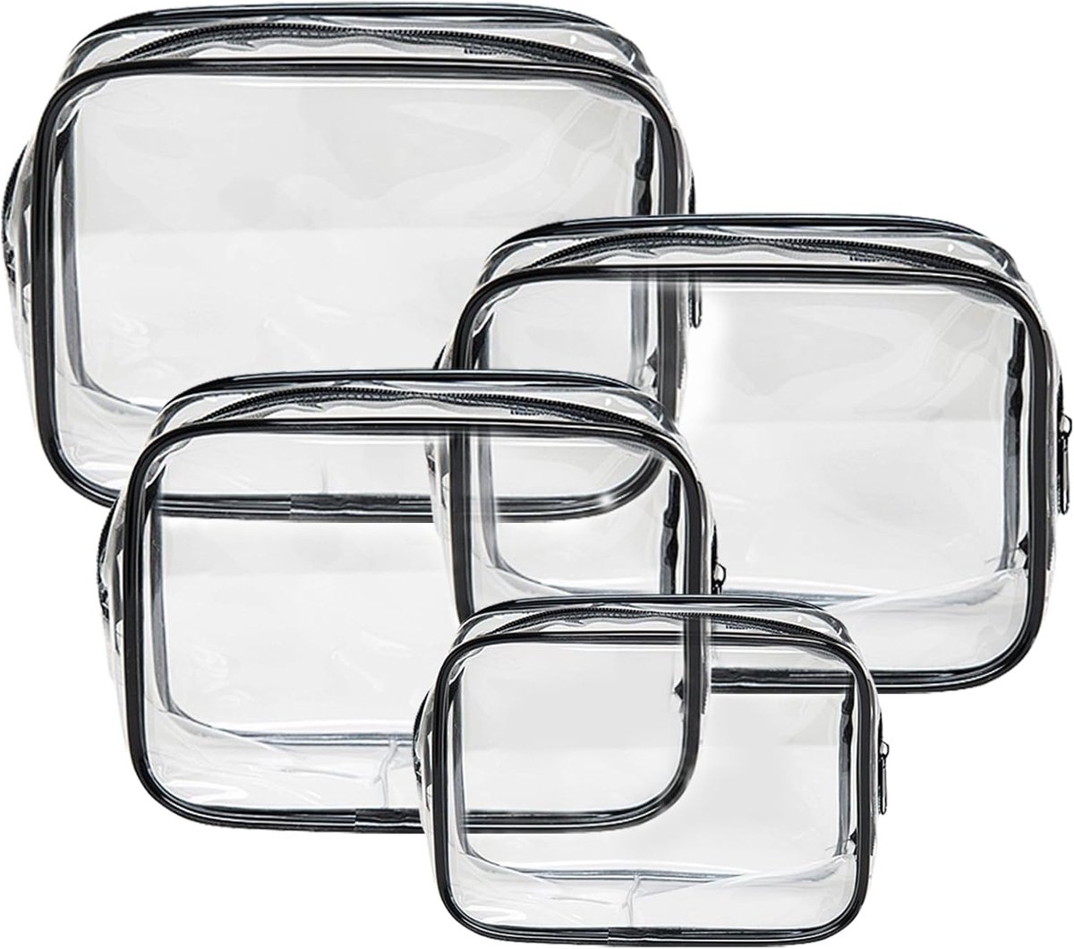 SnelShoppen - Transparante Toilettas Set van 4 Stuks - Cosmetica Tassen PVC Waterdicht - Grote Reis Toilettassen voor Mannen Vrouwen Kinderen - Zwart