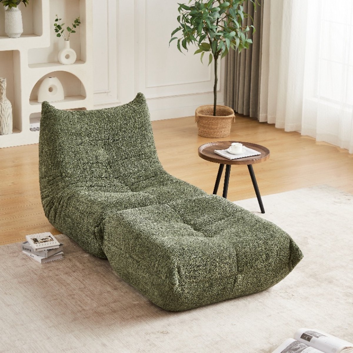 Fauteuil - Relaxfauteuil - gestoffeerde bank - Zitzak stoel - Comfortabele TV-stoel - Leesstoel - Met Voetsteun - Ergonomisch - Elastische spons - Modern design - Chenille - Groen