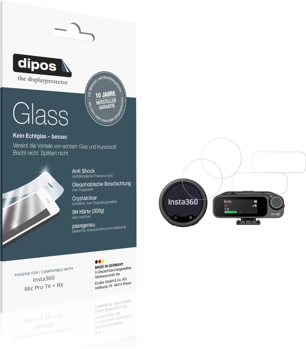 dipos – 2x Pantserfolie geschikt voor Insta360 Mic Pro TX + RX | 9H Screenprotector