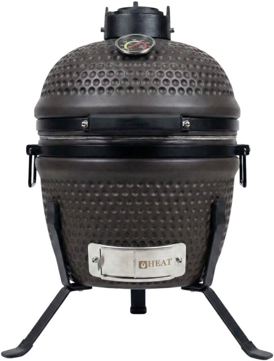 SnelShoppen - Premium Kamado Grill Fyregg, Keramische BBQ, Zwart, Inclusief Verplaatsbare Basis, Zijtafels, Deflectorsteen - Professionele Houtskool G