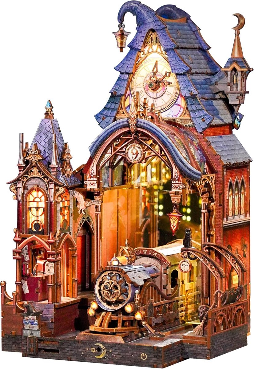 SnelShoppen - 3D Houten Puzzel Boek Nook Kit met LED, Miniatuur Craft Set, Perfecte Wanddecoratie voor Volwassenen en Fans, Gothic Themed Gift, Magisc