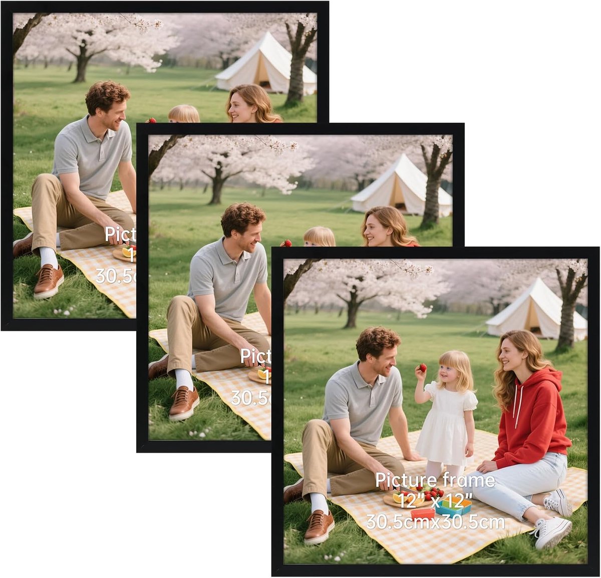 SnelShoppen - Set van 3 Zwarte PVC Fotolijsten 30x30 cm - Ideaal voor Thuis en Kantoor - Vocht- en Corrosiebestendig