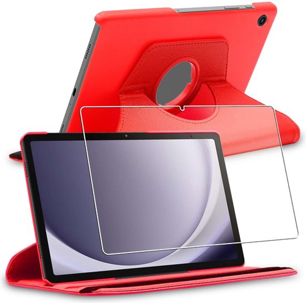 ebestStar - Hoes geschikt voor Samsung Galaxy Tab A9+ (2023) SM-X210, Roterende Etui, Case, 360° Draaibaar hoesje, Rood + Gehard Glas